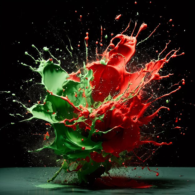 Foto un salto de pintura de color verde y rojo en el fondo