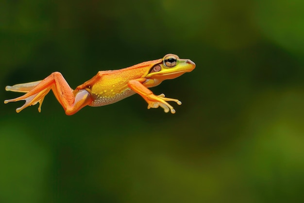 Foto el salto de una rana planificadora rhacophorus reinwardtii