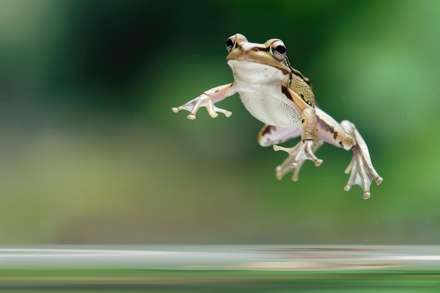 Foto el salto de una rana planificadora rhacophorus reinwardtii