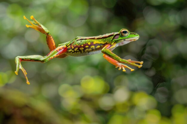 Foto el salto de una rana planificadora rhacophorus reinwardtii