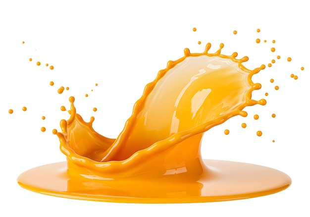 Un salto de salsa de queso dorado en movimiento aislado sobre un fondo blanco
