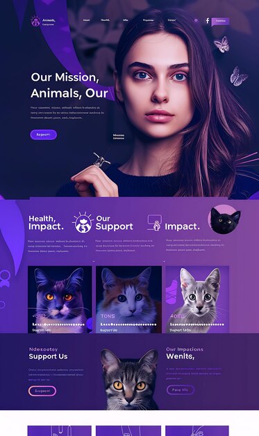 Salud animal con efecto de fondo gradiente Elegant Deep P Animales silvestres y mascotas Idea de diseño web