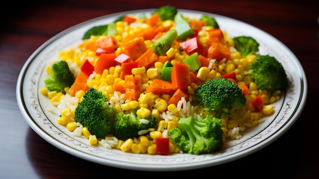 Salud Brócoli zanahorias maíz guisantes verdes pimienta roja arroz