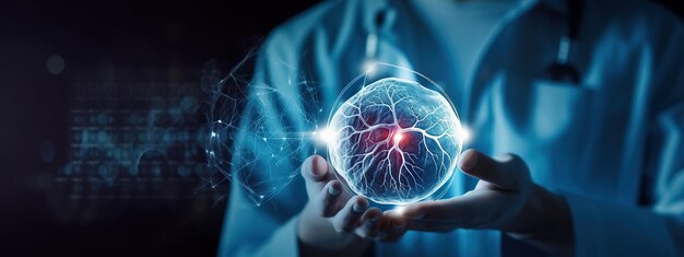 Salud digital y conexión de red en tecnología médica de interfaz virtual moderna de holograma