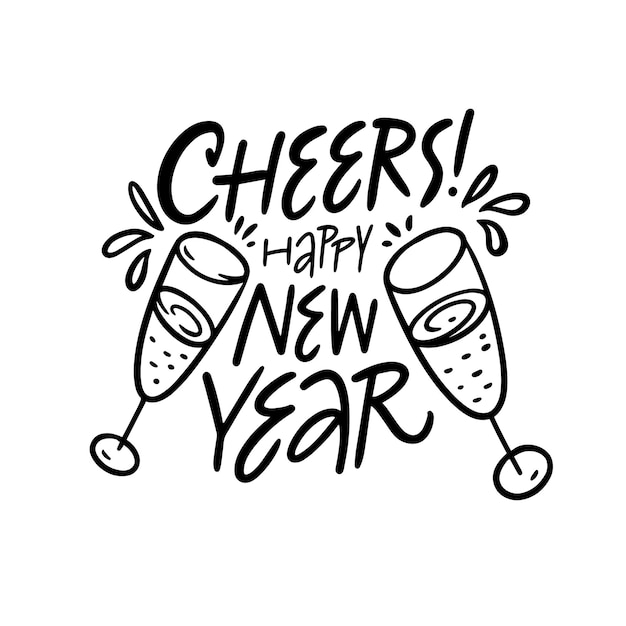 Salud y Feliz Año Nuevo letras frase de caligrafía