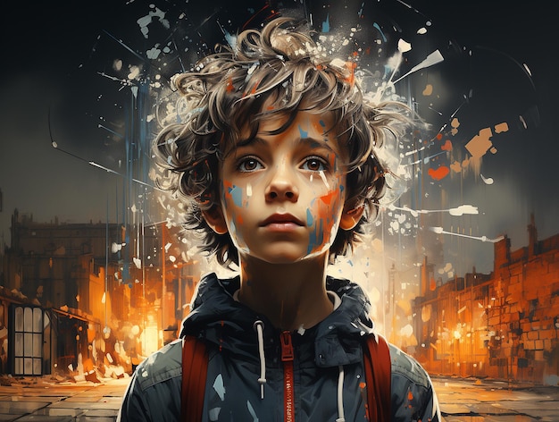 Foto salud mental en la juventud concepto abstracto creativo sobre el adolescente ilustración colorida de un niño adolescente