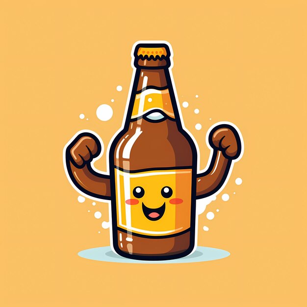 Salud y sonrisas botella de cerveza con una cara sonriente y pulgares hacia arriba