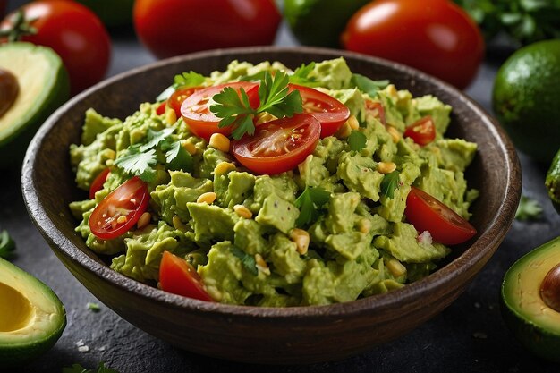 Saludable ensalada de guacamole con ingredientes frescos