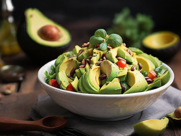 Saludable ensalada verde con queso feta de aguacate y verduras frescas aisladas en blanco