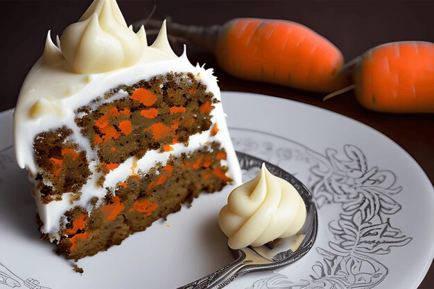 Foto saludable pastel de zanahorias casero con frutas y crema ia generativa