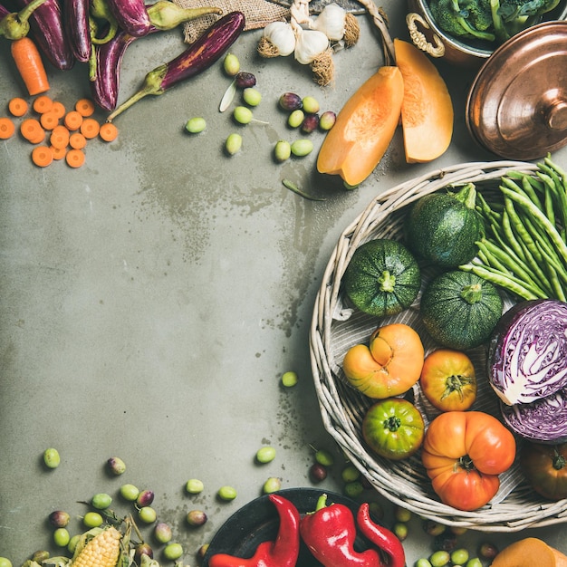 Saludable vegetariano estacional Otoño comida cocina fondo cuadrado cultivo