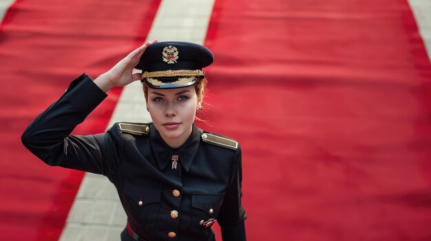 Foto saludando a una mujer en uniforme de policía en un evento ceremonial