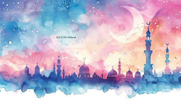 un saludo Celebración islámica Ramadán y Eid Mubarak Diseño con Cresccard para el mes de mes