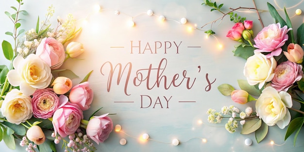 Saludo del Día de la Madre con un hermoso borde de flores y un saludo