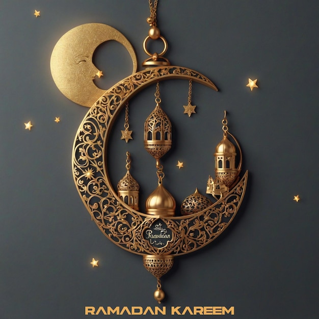 Saludo de Eid Mubarak o Ramadán Kareem de fondo con estilo arabesco en color dorado