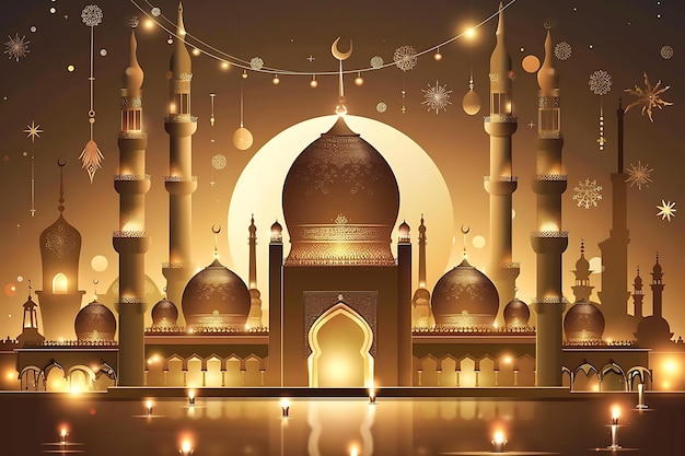 Saludo de la fiesta islámica del Ramadán Kareem con diseño decorativo de la luna