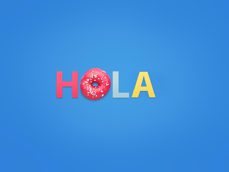 Foto saludo palabra con letras de colores en azul