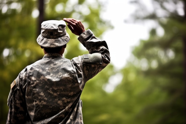 Foto el saludo patriótico de los soldados estadounidenses simboliza la dedicación y el sacrificio de las valientes tropas estadounidenses.