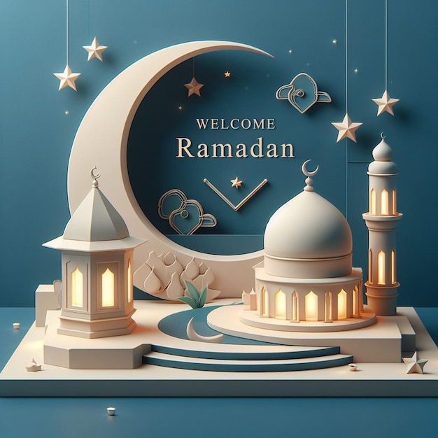 Saludo de Ramadán con aspecto en 3D