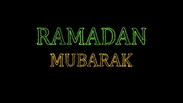 Saludo de Ramadán Mubarak en estilo neón verde sobre un fondo negro