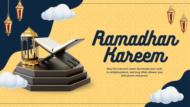 Saludo de Ramadán realista de estilo 3D amarillo negro