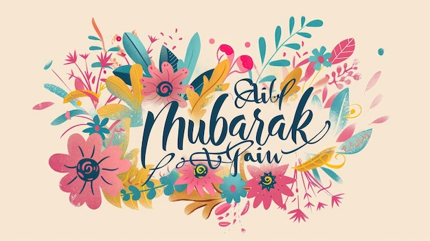 Saludo sencillo de Eid Caligrafía árabe y flores