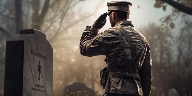 saludo de soldado militar a la tumba con antecedentes del día conmemorativo de la bandera estadounidense