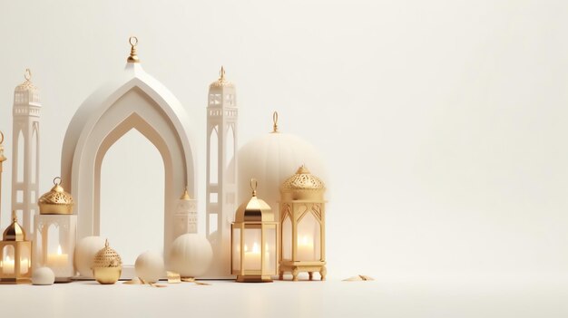 Saludos de eid mubarak y ramadan kareem con linterna islámica y fondo de mezquita Eid al fitr