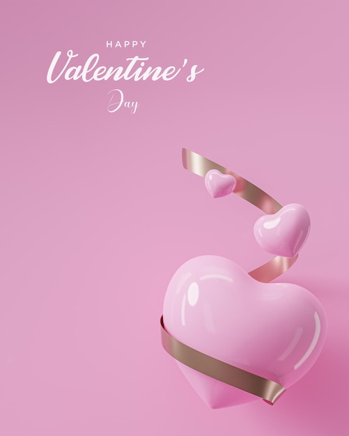 Saludos especiales del día de san valentín con corazón 3d y cinta para publicación en redes sociales 3d render