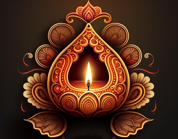 saludos felices diwali. decoración diya con diseño Rangoli. ilustración vectorial