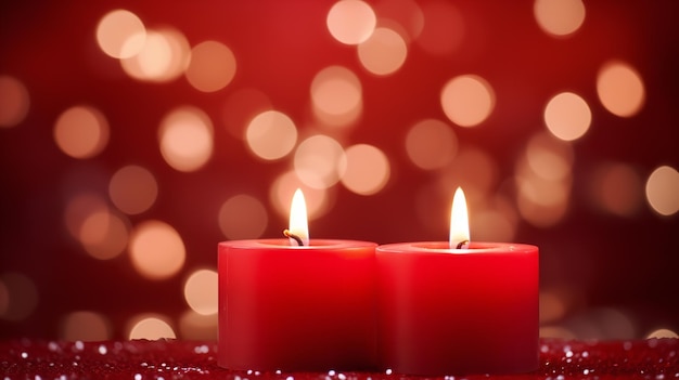 Saludos para las fiestas y una feliz composición de año nuevo contra un fondo de bokeh oscuro con velas rojas IA generativa