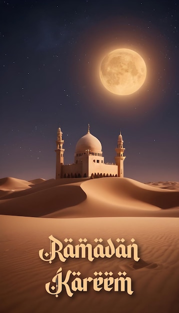 Saludos de Ramadan Kareem en el desierto