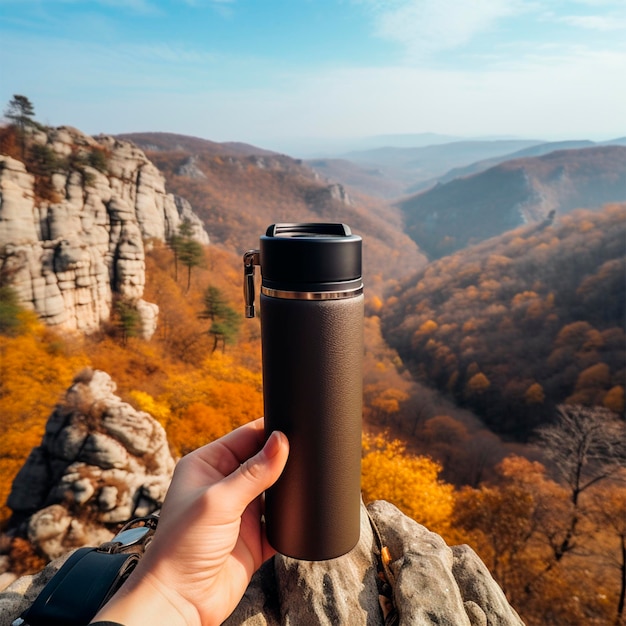 Foto salva la ecología con un termo para té.