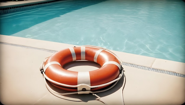 salva-vidas à beira da piscina com água ao fundo