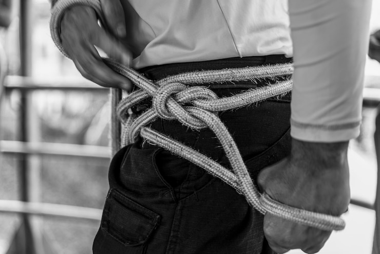 Foto salvador bahia brasil 17 de septiembre de 2017 practicantes de rappel preparando el equipo para realizar la actividad siguiente salvador bahia brasil