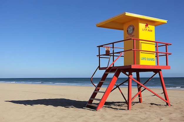 un salvavidas de pie en la playa con un guardavidas en él