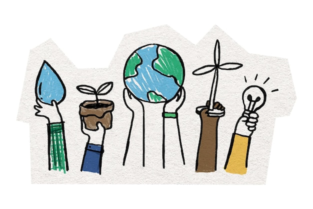 Salve a Terra adesivo png desenho de papel cortado fundo transparente