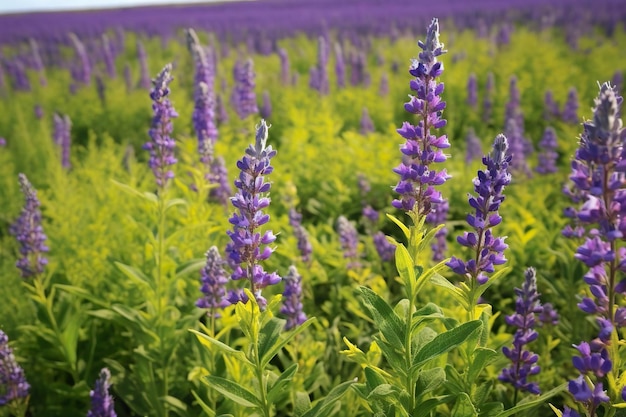 Salvia común que florece en el campo de primavera