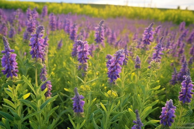 Salvia común que florece en el campo de primavera