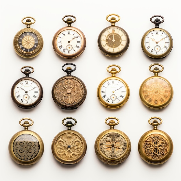 Sammlung antiker Taschenuhren mit aufwendigen Details