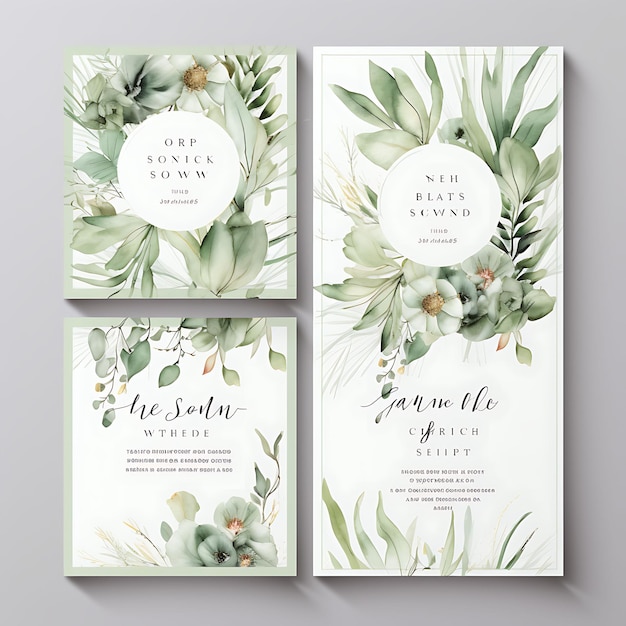 Sammlung Botanische Aquarelle Hochzeits-Einladungskarte Blattform Text-Illustration Ideen-Design