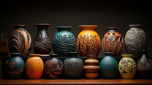 Sammlung einzigartiger und handgefertigter Keramikstücke Generative Ai