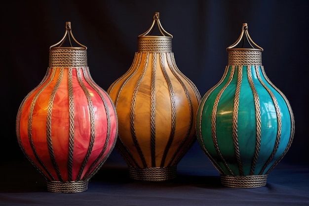Foto sammlung farbenfroher handgefertigter marokkanischer laternen, die mit generativer ki erstellt wurden