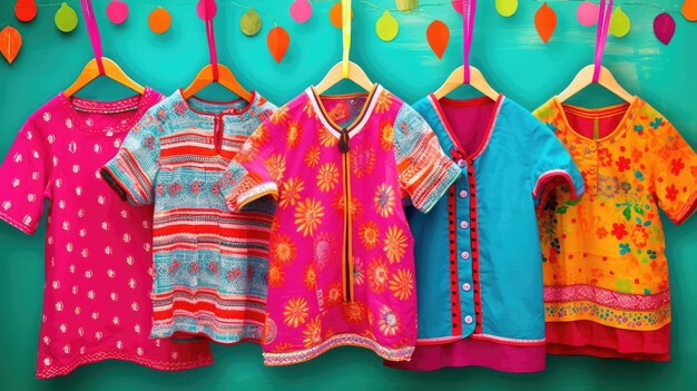 Sammlung farbenfroher, lässiger Kinderkleidung