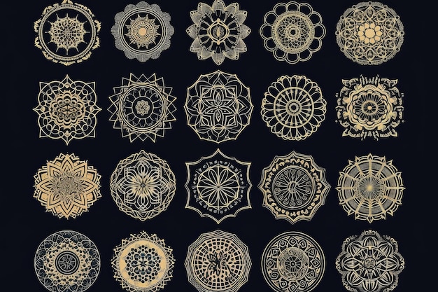 Sammlung heiliger Geometrie und Mandalas, wobei jedes Design einzigartig ist