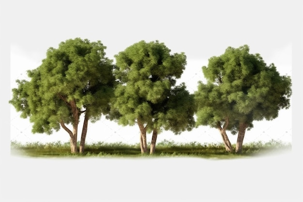 Sammlung isolierter Bäume auf weißem Hintergrund Generative KI