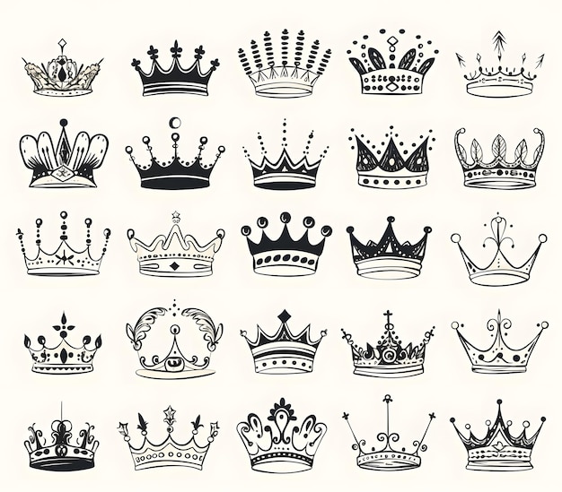Foto sammlung oder satz von hoch detaillierten handgezeichneten kronen für design