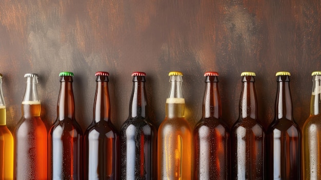 Foto sammlung verschiedener bierflaschen vor einer rustikalen texturwand