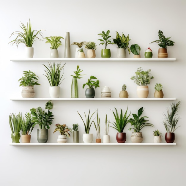 Sammlung verschiedener Zimmerpflanzen in Keramiktöpfen mit exotischen Zimmerpflanzen im Topf