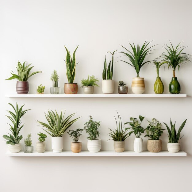 Sammlung verschiedener Zimmerpflanzen in Keramiktöpfen mit exotischen Zimmerpflanzen im Topf